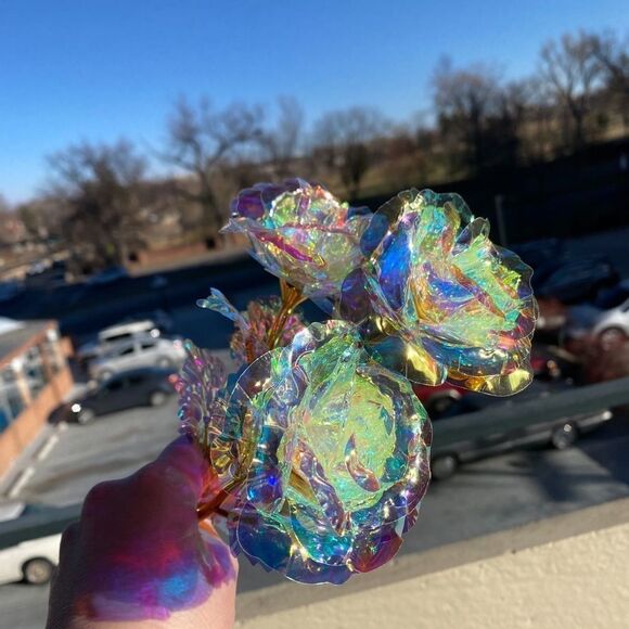 3 Pack ▪ Rainbow Iridescent Galaxy Flower Rose - Picture 3 of 5